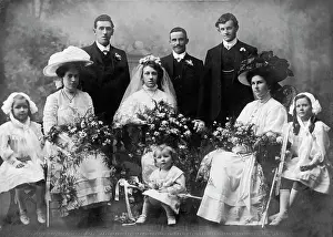 Bridal Prints: Studio portrait of a unknown wedding party, 1921. Creator: Unknown