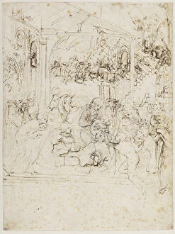 Brown Indian Ink On Paper Gallery: Study for the Adoration of the Magi, ca 1481. Creator: Leonardo da Vinci (1452-1519)