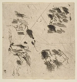 Hind Leg Prints: Study with Brigands (Upper Section), ca. 1633. Creator: Claude Lorrain