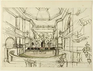 City Of Westminster London England Gallery: Study for Court of Common Pleas, Westminster Hall, from Microcosm of London, 1807