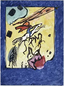 Ink And Pen On Paper Prints: Study for the cover of the almanac Der Blaue Reiter (The Blue Rider)