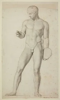 Sands Antonio Frederic Augustus Prints: Study of a Discobolus sculpture, 1845. Creator: Frederick Augustus Sandys