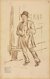 Charles Samuel Keene British Prints: Study of a Drunken Man Passing a Bank. Creator: Charles Samuel Keene (British, 1823-1891)
