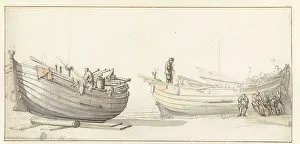 Van De Velde Willem The Younger Prints: Study of two fishing boats with figures, 1652. Creator: Willem van de Velde the Younger