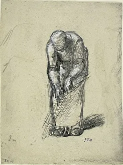 Flax Prints: Study for Flax Pulling, c. 1852. Creator: Jean Francois Millet