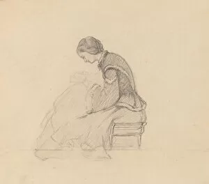 Veder Elihu Gallery: Study of a Girl Reading, c. 1858. Creator: Elihu Vedder