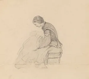 Elihu Veder Prints: Study of a Girl Reading, c. 1858. Creator: Elihu Vedder