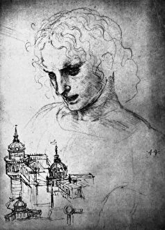 Images Dated 2nd February 2008: Study for the head of St James and an architectural drawing, 15th century (1930)