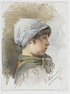 Dutch Cap Prints: Study of the head of a young girl in profile, 1884. Creator: Ernst Witkamp