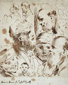 Heads Prints: Study of Heads, 1679. Creator: Giovanni Antonio Burrini