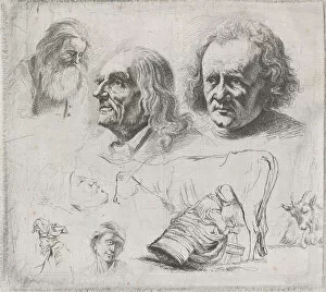 Boissieu Gallery: Study of Six Heads and a Milkmaid, 1816. Creator: Ignace Joseph de Claussin