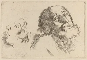 Etching On Laid Paper Restrike Prints: Study of Heads, One Turned to the Right and the Other Turned Left