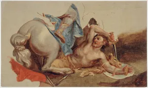 Brun Charles Le Prints: Study of horse and fallen rider, after Le Brun. Creator: Paul-Jacques-Aime Baudry
