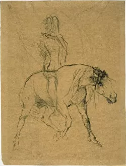 On Horseback Gallery: Study of a Horse and Rider, c. 1874. Creator: Jules Elie Delaunay