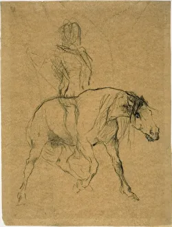 Delaunay Jules Elie Prints: Study of a Horse and Rider, c. 1874. Creator: Jules Elie Delaunay