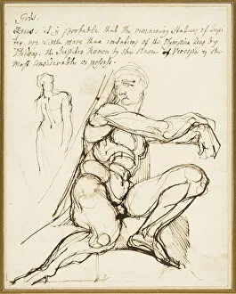Fuseli Henry Gallery: Study of Ignudo in Sistine Chapel, Rome (recto); Paraphrase of the Ignudo Seated to... c. 1800