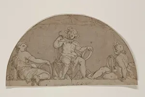 Sitting On Ground Prints: Study for a Lunette with Three Youths Holding Rings