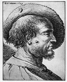 Study of a male head, 17th century.Artist: Esaias van de Velde
