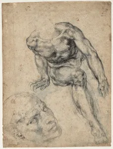 Michelangelo 1475 1564 Prints: Study of a male nude, ca 1537. Creator: Buonarroti, Michelangelo (1475-1564)