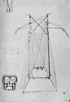 Study of Motive Apparatus of Flying Machine with Ground Plan of Mechanism of Base, 1928. Artist: Leonardo da Vinci