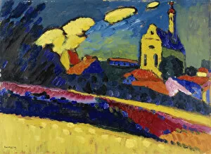 Wassily Vasilyevich 1866 1944 Gallery: Study for Murnau - Landscape with Church, 1909. Creator: Kandinsky