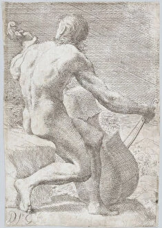 Cello Gallery: Study from behind of a naked man playing a cello, from the Principios para estudiar e... ca. 1693