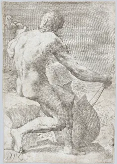 Cello Prints: Study from behind of a naked man playing a cello