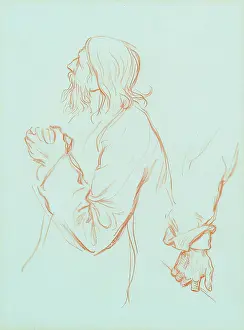 Crayon Prints: Study of an Old Man with Clasped Hands, c1840-1900. Creator: George Frederick Watts