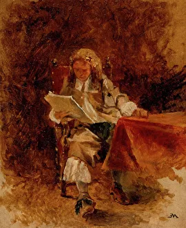 Cavalier Prints: Study of a Seated Cavalier Reading, c1870. Creator: Jean Louis Ernest Meissonier