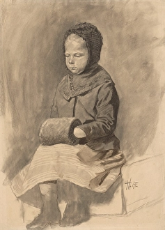 Josef Prints: Study of a seated girl, 1892. Creator: Jozef Hanula