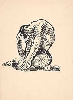 Despair Prints: Study of a seated male nude, 1930s. Creator: Arnold Peter Weisz-Kubincan