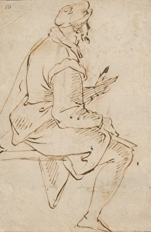Line Drawing Prints: Study of a seated man, around 1500. Creator: Unknown