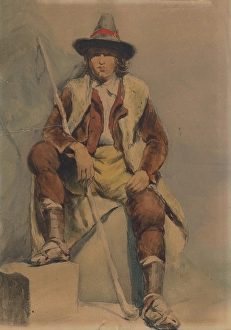 Crook Prints: Study of a seated man from Albania, 1851-1853. Creator: Vojtech Klimkovic