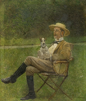 Straw Hat Prints: Study of a Seated Man with a Dog, 1880-1900. Creator: Ladislav Mednyanszky