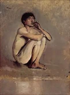 1875 Prints: Study of a Seated Nude of a Young Man, 1875-1885. Creator: Ladislav Mednyanszky