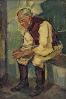 Leaning Forward Prints: Study of a Seated Old Man, around 1935. Creator: Gustav Mally