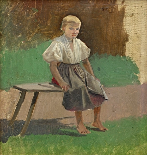 Ladislav Prints: Study of a Seated Peasant Girl, 1880-1900. Creator: Ladislav Mednyanszky