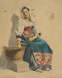 1851 Prints: Study of a seated woman, 1851-1853. Creator: Vojtech Klimkovic