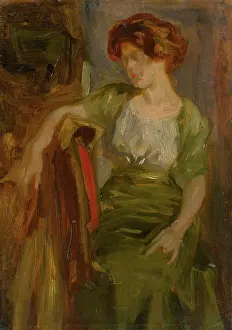 Olive Green Prints: Study of a Seated Woman, around 1900. Creator: Ludovit Pitthordt