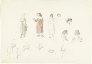 Sketch Book Prints: Study sheet with Italian farmers and peasant women
