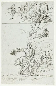 Study Sheet with Seated Knight (recto); Standing Male Figure in Medieval Dress (verso), n.d. Creator: Unknown