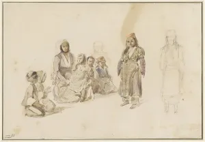 Raffet Denis Auguste Marie Prints: Study sheet with seated woman and children