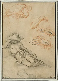 Bloemaert Abraham Prints: Study of Shepherd at Rest, with several detail studies. Creator: Abraham Bloemaert