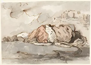 Youth Prints: Study of a Sleeping Youth, Seen from Behind, 1752-1756. Creator: Augustin Pajou