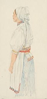 Emil Prints: Study of a Slovak woman, 1910-1920. Creator: Emil Orlik