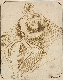 Study for St. Mark (recto); Sketch of Half-length Male Figure, Looking Upwards to... 1602/05. Creator: Jacopo Palma
