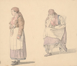 1840 Prints: Study of a standing and seated woman, 1839-1845. Creator: Karoly Lajos Libay