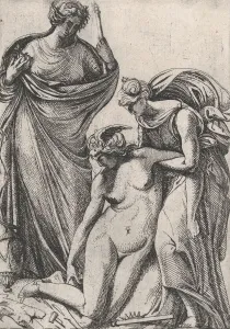 Fainting Prints: Study supporting the fainting personification of Sculpture; standing next to them, Fran