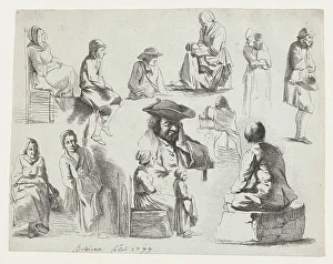 Study of Thirteen Figures, 19th century. Creator: Anon