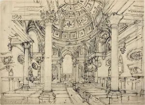 City Of London England Gallery: Study for Walbrook Church (recto); Sketches of Sailboats, Men and Dinghies (verso), 1807